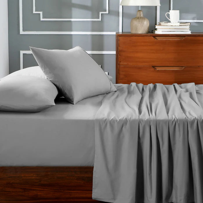 100% Cotton Luxurius Bedding Set | Bed Sheet | Fitted Sheet & 2 Pillowcases "EMOLICA" Grey Color