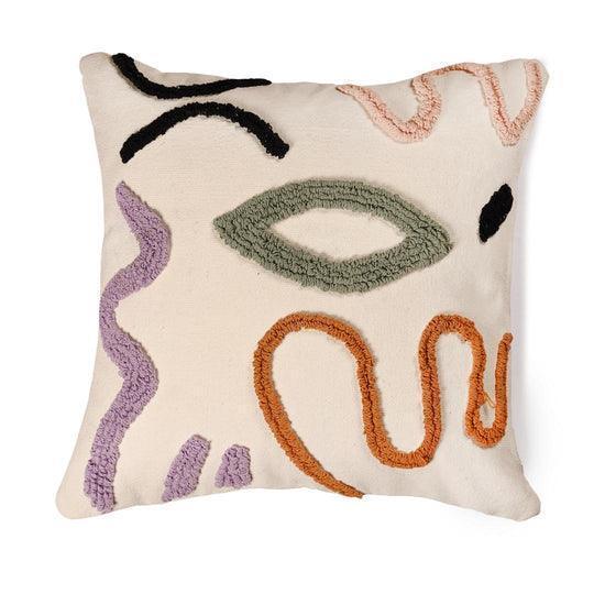 Abstract Tufted Cushion Cover – Modern Boho Cotton Pillow for Sofa & Bedroom Decor