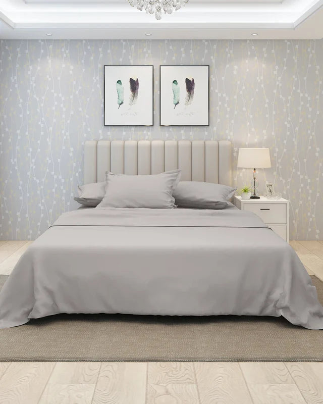 Emolica Silver Grey Cotton Bed Sheet Set with Pillow Covers – Luxury Cotton Bedding set with pillow