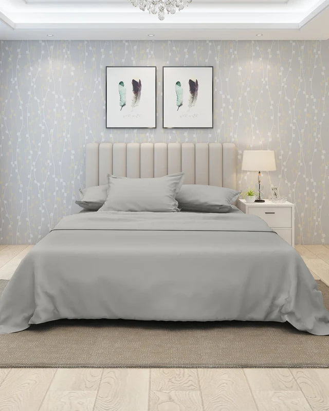 Emolica Silver Grey Cotton Bed Sheet Set with Pillow Covers – Luxury Cotton Bedding set with pillow