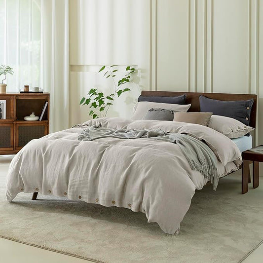 100% Organic Cotton Duvet Cover, Beige Natural Cotton Bedding Set – Soft, Breathable & Minimalist Bedding
