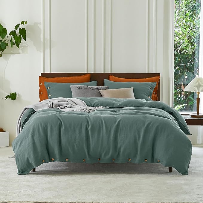 100% Organic Cotton Duvet Cover, Dusty Teal Bedding Set – Soft, Breathable & Minimalist Bedding set with pillow