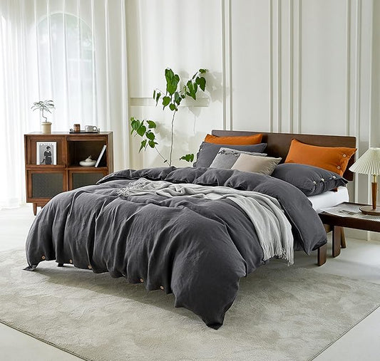 100%Cotton Luxury Duvet Cover Set , Charcol Gray Bedding set, Ultra Soft & Breathable Duvet Set With Pillowcase