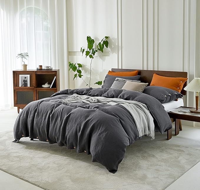 100%Cotton Luxury Duvet Cover Set , Charcol Gray Bedding set, Ultra Soft & Breathable Duvet Set With Pillowcase