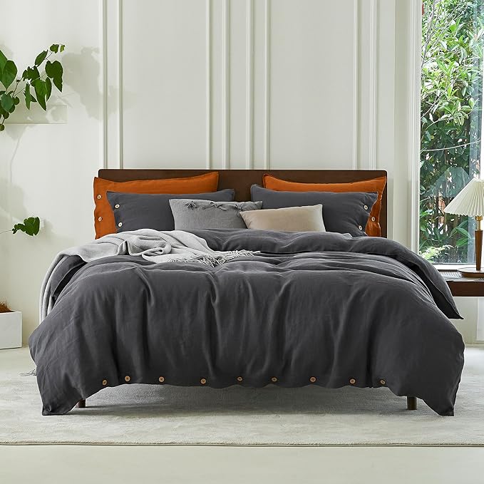 100%Cotton Luxury Duvet Cover Set , Charcol Gray Bedding set, Ultra Soft & Breathable Duvet Set With Pillowcase