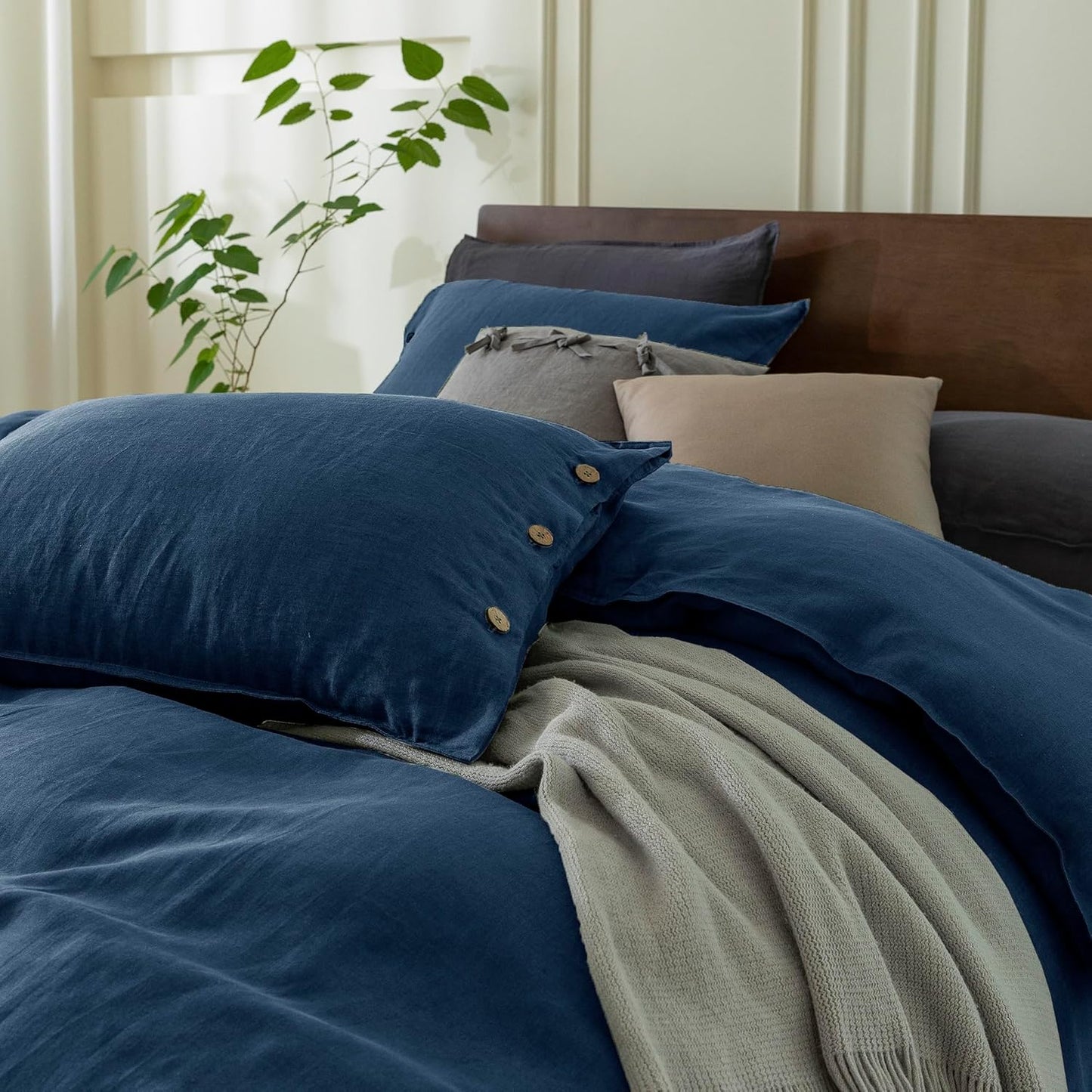 Navy Blue Solid Duvet Cover, Luxury 100% Cotton Duvet Set Soft And Breathable