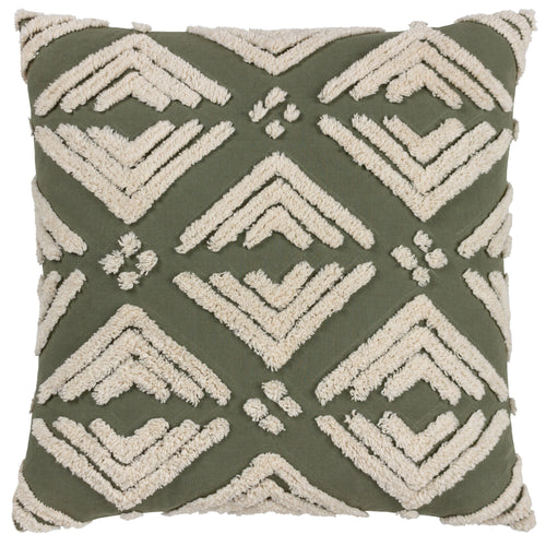 Olive Green & Cream Tufted Geometric Throw Pillow | Modern Boho Diamond Cushion Cover