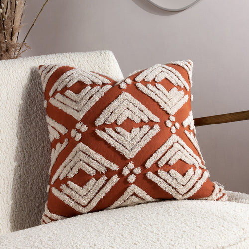 Rust Red & Cream Tufted Geometric Throw Pillow | Boho Diamond Accent Cushion Cover