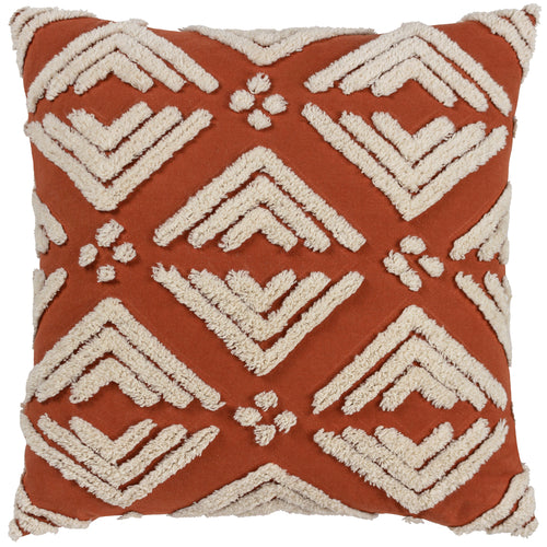 Rust Red & Cream Tufted Geometric Throw Pillow | Boho Diamond Accent Cushion Cover