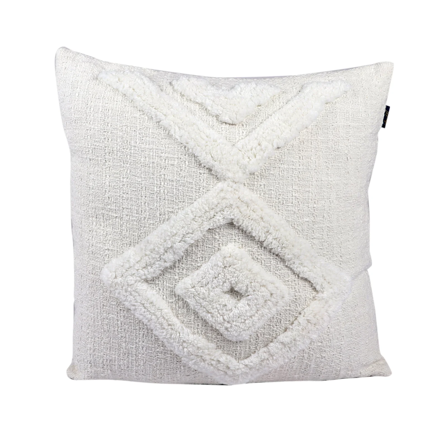 White Tufted Cotton Cushion Cover – Handmade Geometric Diamond Pillow for Modern Home Décor