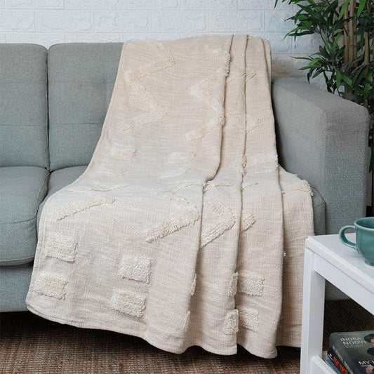 Cozy Natural Cotton Blend Throw with Textured Shag Design